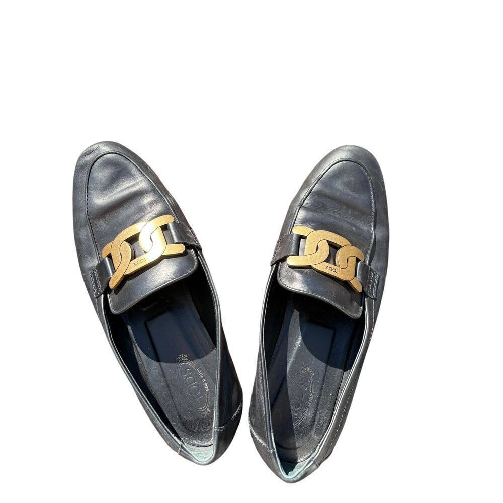 Tod’s Kate Loafers Black Leather Gold Chain Women’s Size 37.5 (US 7.5) - Picture 3 of 9